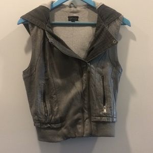 Topshop faux leather hooded vest 6 S